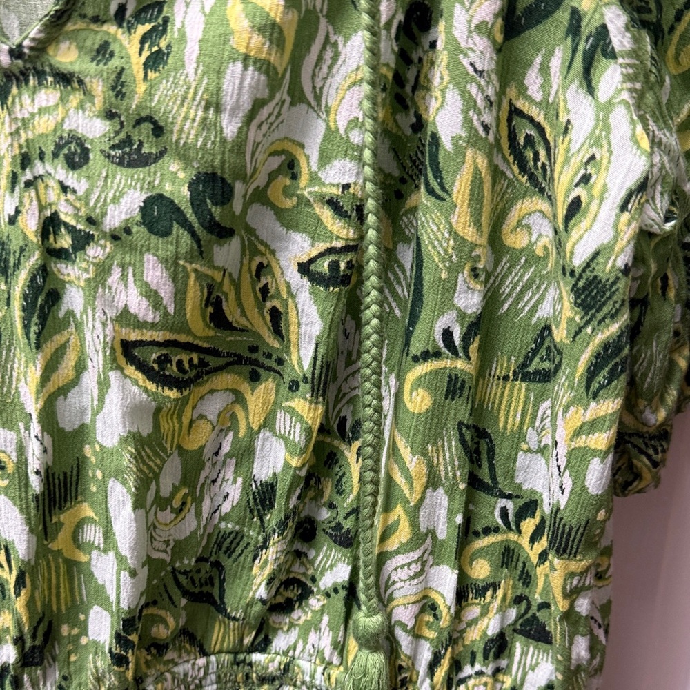 Aerie Green, white, & yellow printed fun dress - Picture 3 of 9